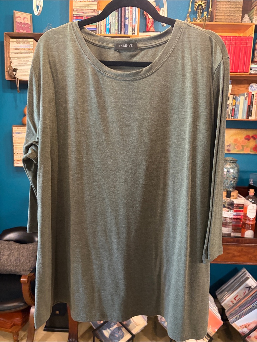 Olive Green 3/4 Sleeve Tee - Relaxed Crewneck